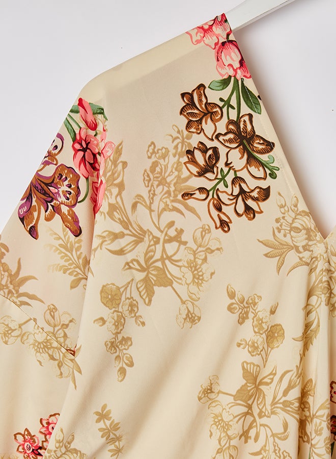 Knoosha Fashion Cotton Prented Special Dress beige  - Image 3