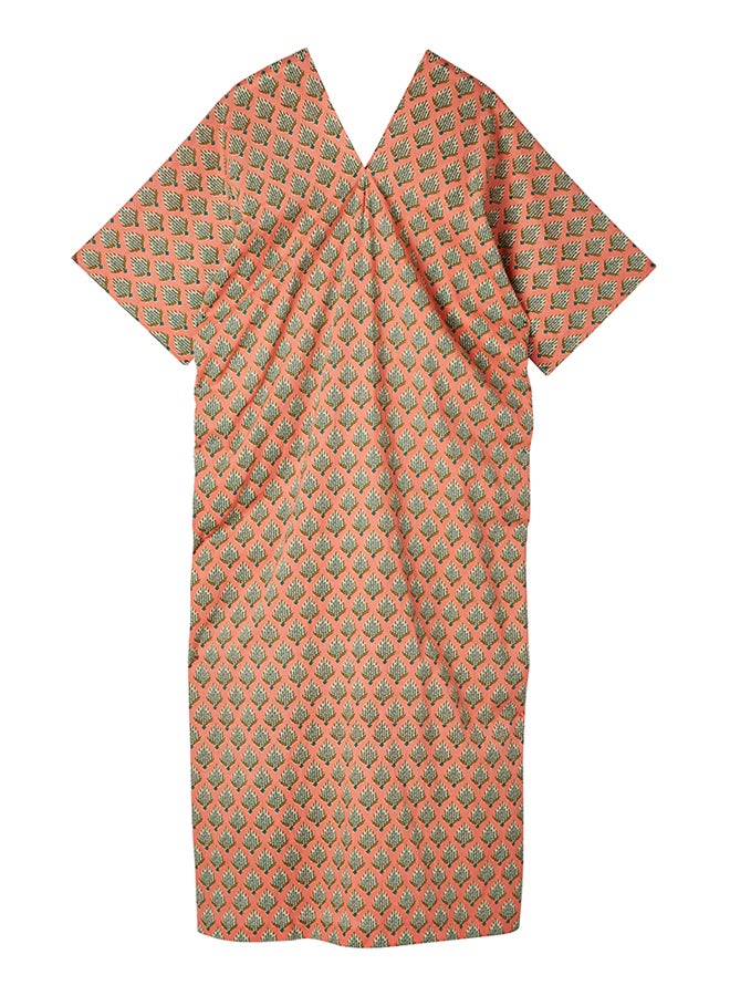 Knoosha Fashion Cotton Prented Special Dress orange  - Image 1