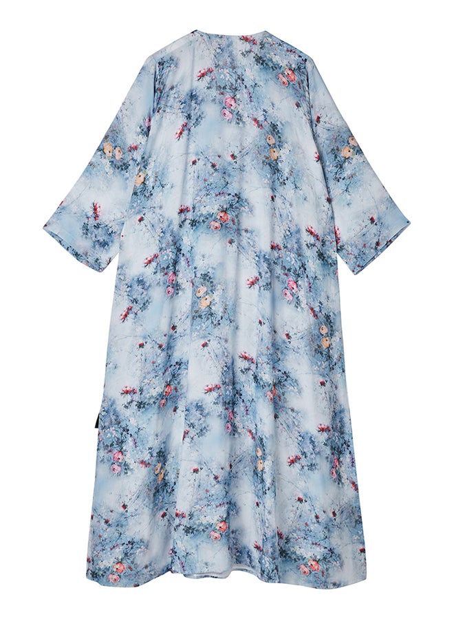 Knoosha Fashion Cotton Prented Kaftan Dress blue - Image 2