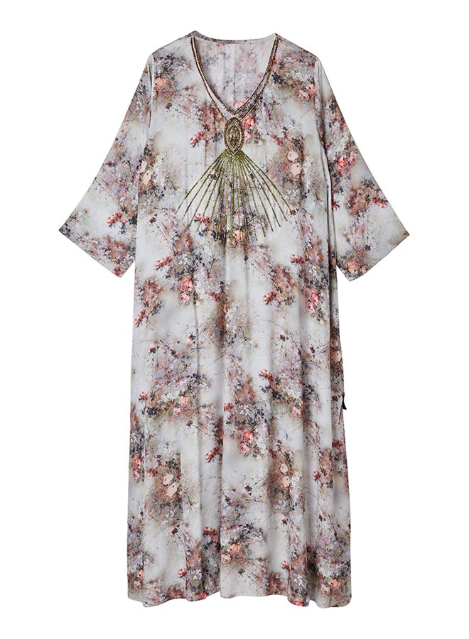 Knoosha Fashion Cotton Max Prented Embroidered Dress light blue - Image 1