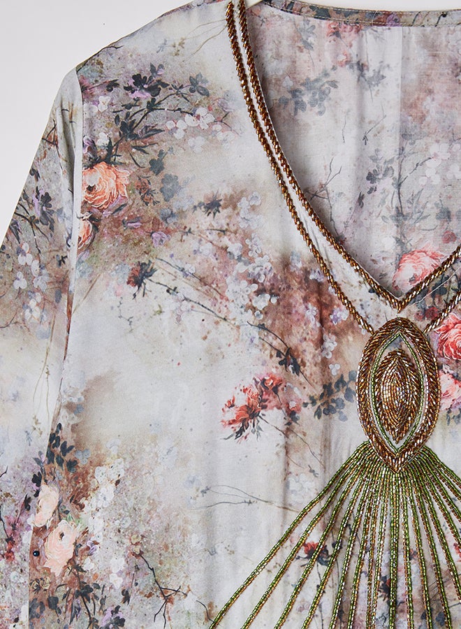 Knoosha Fashion Cotton Max Prented Embroidered Dress light blue - Image 3