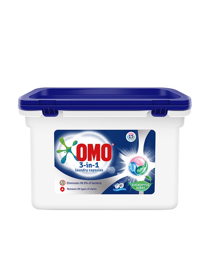 Omo - 3 In1 Pods Washing Liquid Capsules Eucalyptus Scent 15 Counts Clear - Image 1