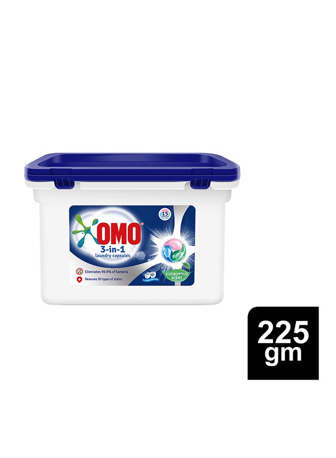 Omo - 3 In1 Pods Washing Liquid Capsules Eucalyptus Scent 15 Counts Clear - Image 1