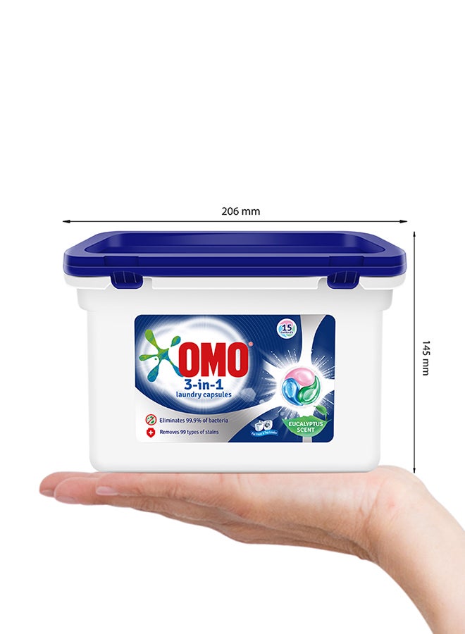 Omo - 3 In1 Pods Washing Liquid Capsules Eucalyptus Scent 15 Counts Clear - Image 1