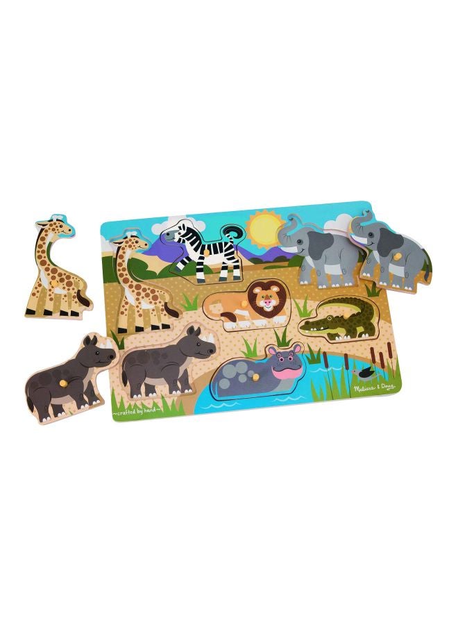 Melissa & Doug Safari Peg Puzzle – 7-Piece Wooden Toddler Puzzle with Easy-Grip Pegs for Animal Recognition, Fine Motor Skills & Imaginative Play for Kids Ages 2+ | MD9054 30x21x2cm - Image 1