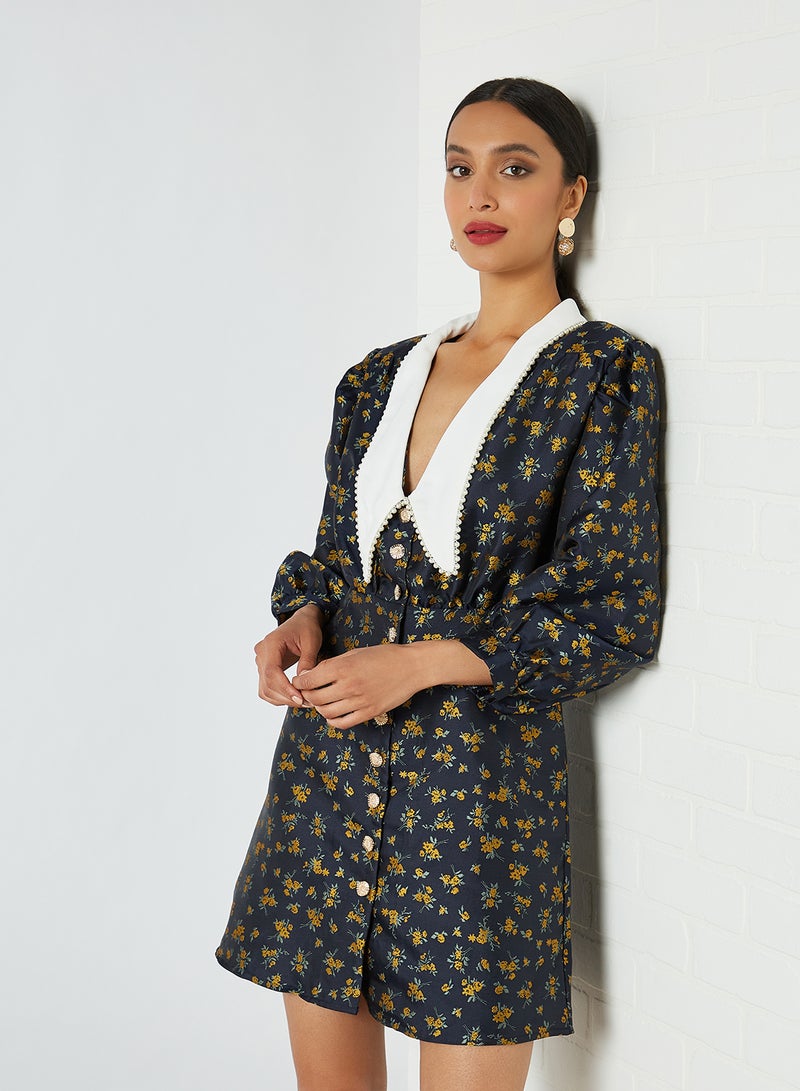 sister jane - Josephine Jacquard Mini Dress Navy - Image 1