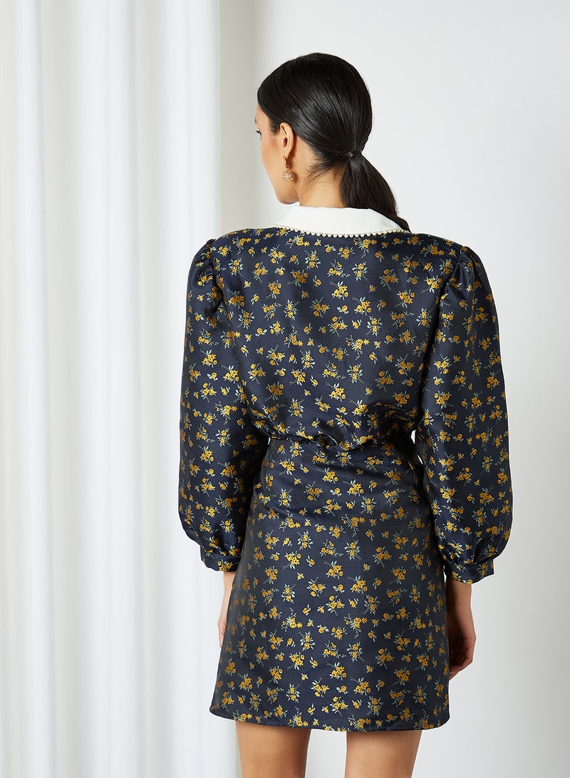 sister jane - Josephine Jacquard Mini Dress Navy - Image 1