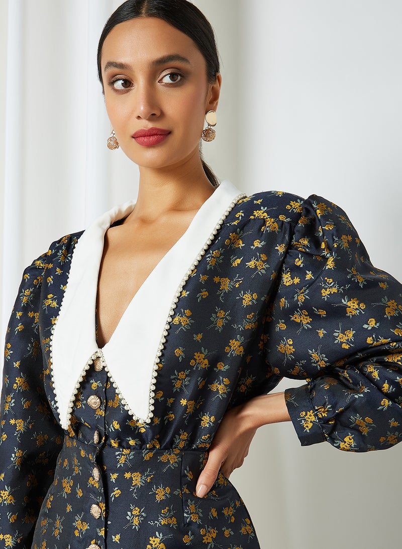 sister jane - Josephine Jacquard Mini Dress Navy - Image 1