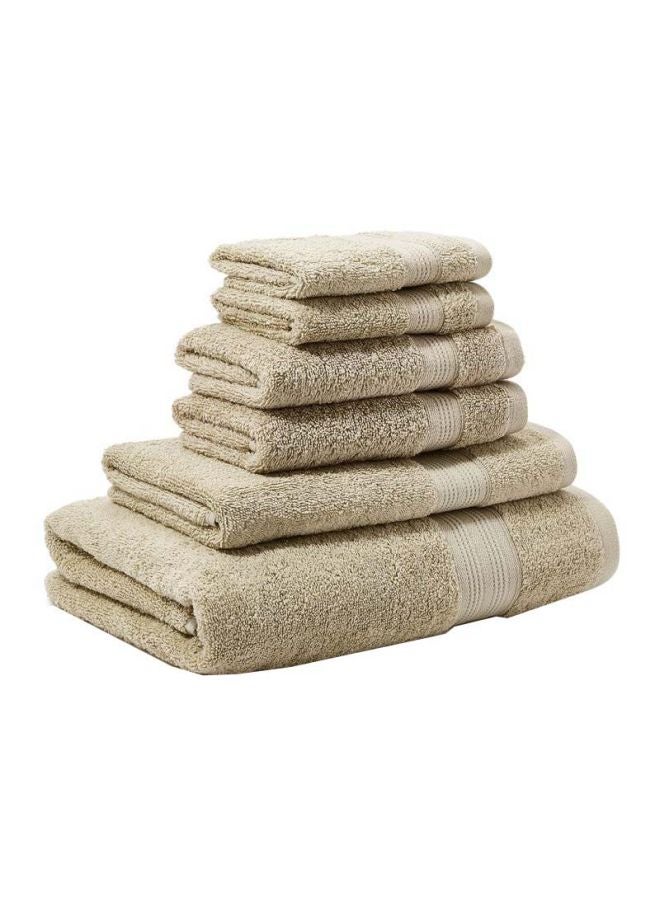 White Rose 6-Piece Bonton Towel Set Beige Bath Towel-70x140, Hand Towel-50x90, 2x Guest Towel 40x60, 2x Face Towel-33x33cm  - Image 1