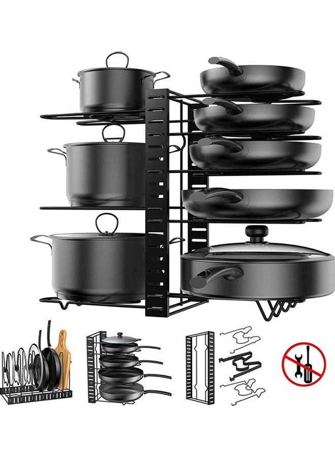 Pot Rack Organizer, 8 Tiers Adjustable Pots and Pans Organizer, Large Capacity Pot Lid Holders & Pan Rack for Kitchen Cabinet and Counter with 3 DIY Methods Black 40.8 x 26.4 x 10.8cm