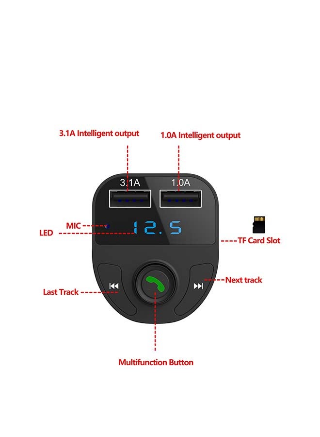 Earldom Bluetooth FM Transmitter Fast Car Charger Black - Image 4