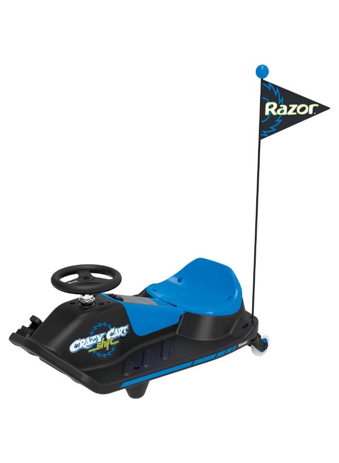 Razor - Razor Crazy Cart Shift - Electric Go Kart for Kids 6+ with 360° Auto Drift Steering, 8 mph Max Speed, Low Speed Setting & 40 Minute Ride Time, 5 Mile Range, Ride On with 12V 5Ah Battery - Black & Blue Multicolour ‎77.1x52.5x32.5cm - Image 1