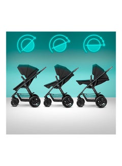 Kinderkraft Pram 3 In 1 Set Xmoov Travel System Baby Pushchair Buggy Foldable With Infant Car Seat Carrycot Accessories Rain Cover Footmuff For Newborn From Birth To 3 Years - Black  - Image 2
