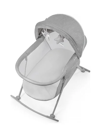 Kinderkraft Baby Crib 3 In 1 Lovi, Cradle, Travel Cot, Rocker, Easy Folding And Unfolding, Adjustable Canopy, With Accessories, Mattress Cover, Included Toys, Transport Bag, For Newborn, 0 - 9 Kg, Grey