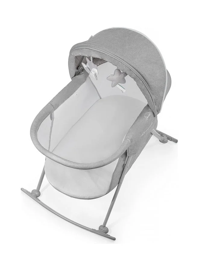 Kinderkraft Baby Crib 3 In 1 Lovi, Cradle, Travel Cot, Rocker, Easy Folding And Unfolding, Adjustable Canopy, With Accessories, Mattress Cover, Included Toys, Transport Bag, For Newborn, 0 - 9 Kg, Grey