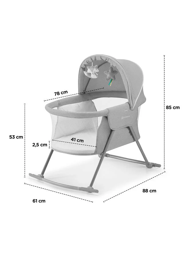Kinderkraft Baby Crib 3 In 1 Lovi, Cradle, Travel Cot, Rocker, Easy Folding And Unfolding, Adjustable Canopy, With Accessories, Mattress Cover, Included Toys, Transport Bag, For Newborn, 0 - 9 Kg, Grey