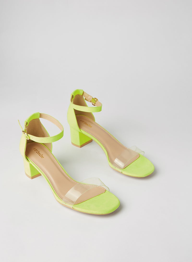 Deezee - Ankle Strap Mid Heeled Sandals Neon Yellow - Image 1