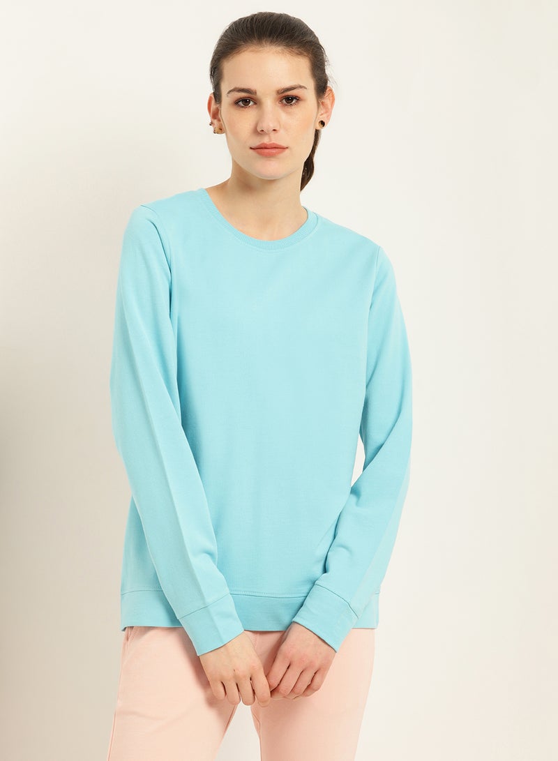 Women's Casual Comfortable Regular Fit Solid Design Long Sleeves Sweatshirt Al Aqua - v1612873335/N41157046V_1