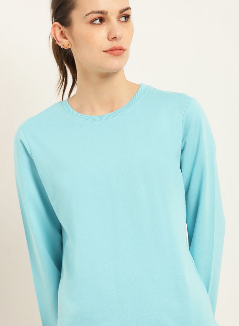 Women's Casual Comfortable Regular Fit Solid Design Long Sleeves Sweatshirt Al Aqua - v1612873335/N41157046V_4