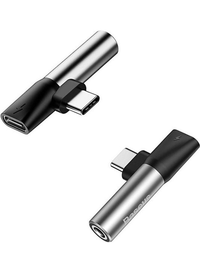Baseus L41 Type-C Input For Type-C Female Connectors + 3.5 mm Female Connector Adapters Silver/Black - Image 1
