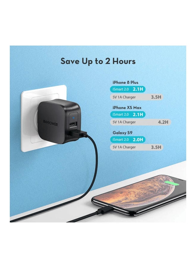 راف باور شاحن حائط برايم بمنفذي USB وقدرة 17 وات أسود - Image 2