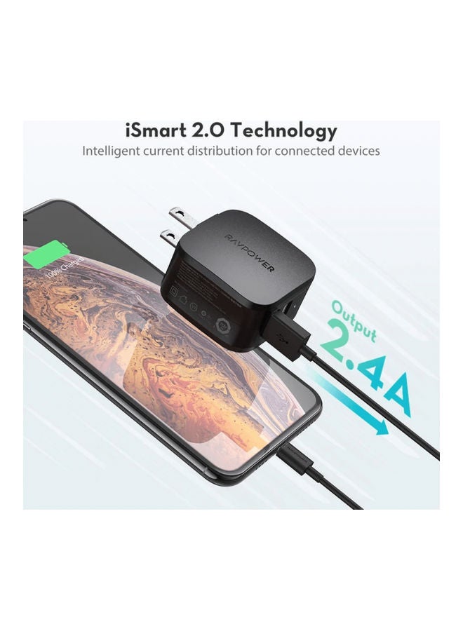 راف باور شاحن حائط برايم بمنفذي USB وقدرة 17 وات أسود - Image 4