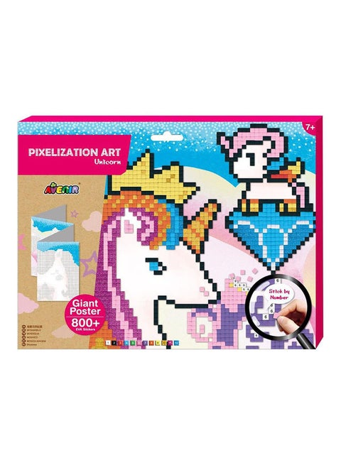 Unicorn Shaped Pixel Art Craft Set with Foam Stickers 32.2cm