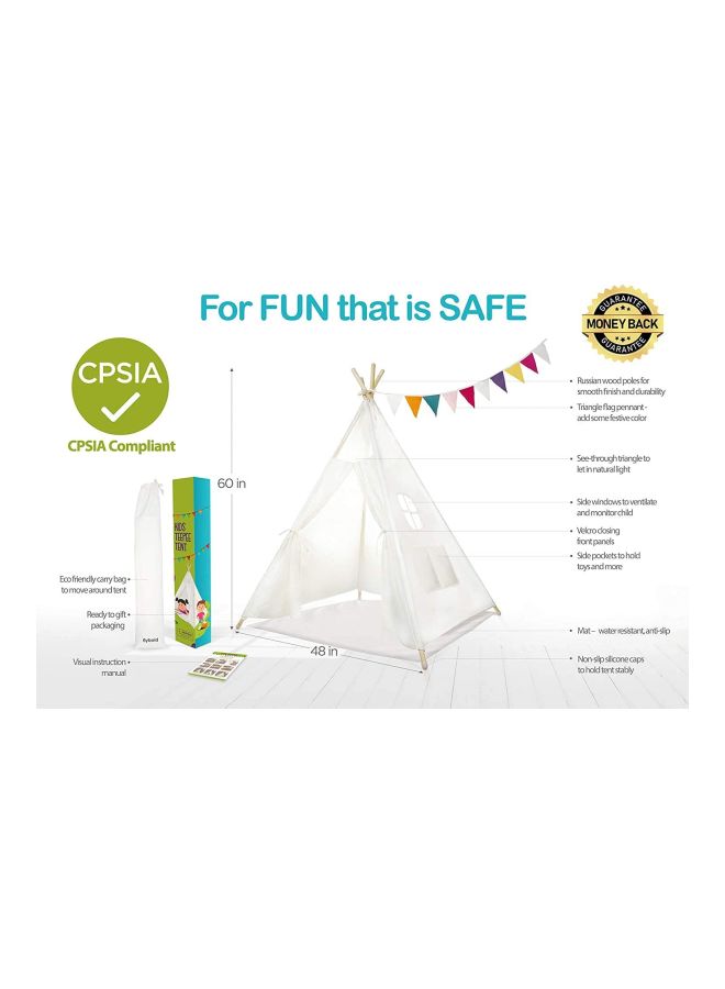 Beauenty - 5 Poles Portable Breathable Compact Lightweight Canvas Teepee Eco- Frinedly Play House Tent - Image 1