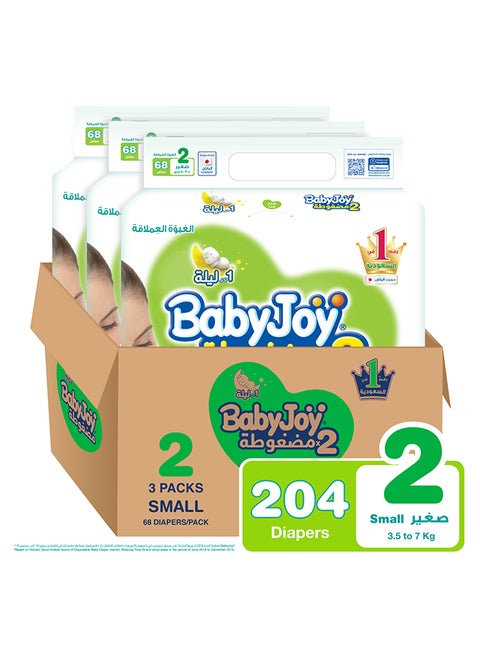 Baby Diapers, Size 2, 3.5 - 7 Kg, 204 Count (68 x 3) - Small