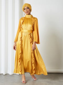 KASHKHA Pleated Ruffle Dress Mustard  - Image 3