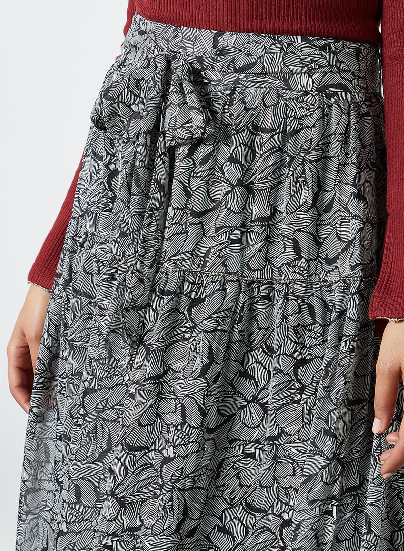 كشخة تنورة طويلة مطبوعة بالكامل أسود-أبيض - Image 4