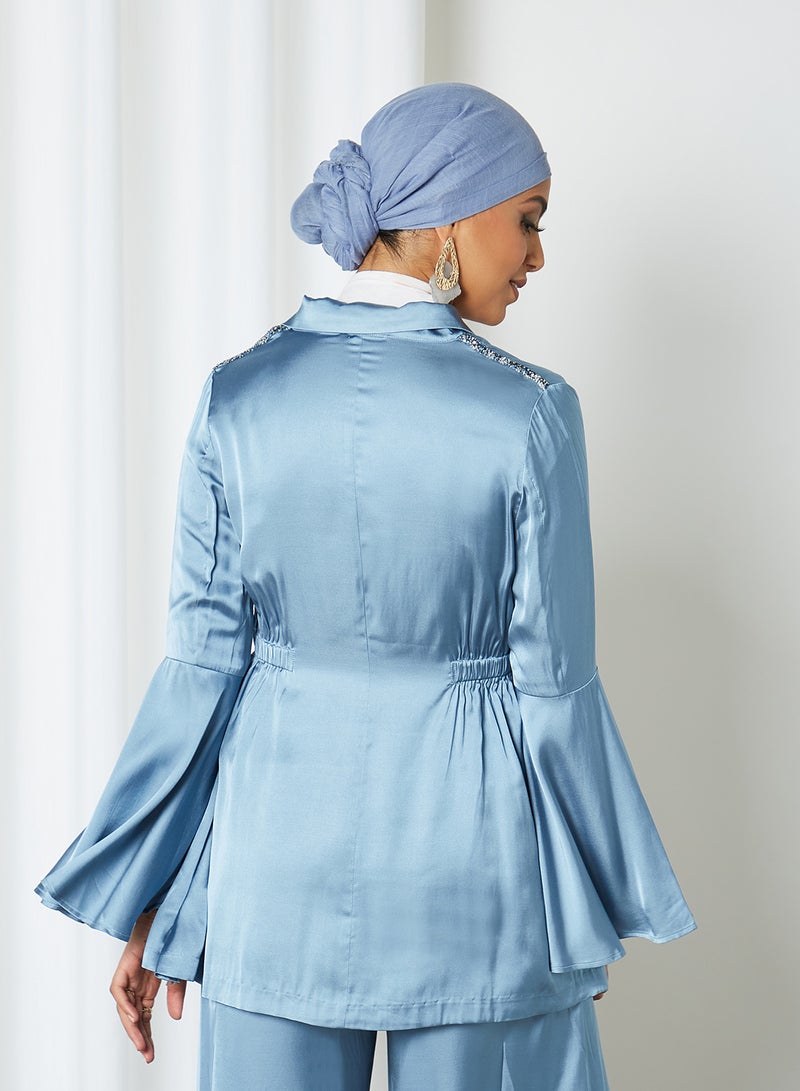 KASHKHA - Embellished Fluid Blazer Blue - Image 1