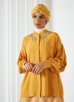 KASHKHA Oversized Embellished Detail Shirt Mustard  - Image 1