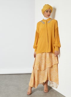 KASHKHA Oversized Embellished Detail Shirt Mustard  - Image 3