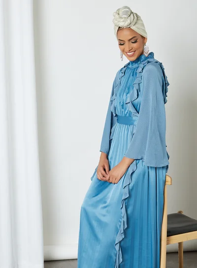 KASHKHA Pleated Ruffle Dress Blue