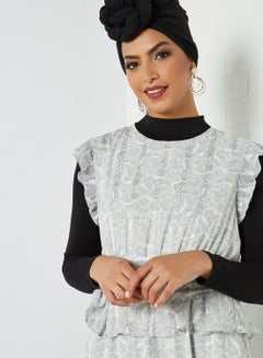 كشخة فستان طويل منقوش أزرق- أبيض  - Image 4