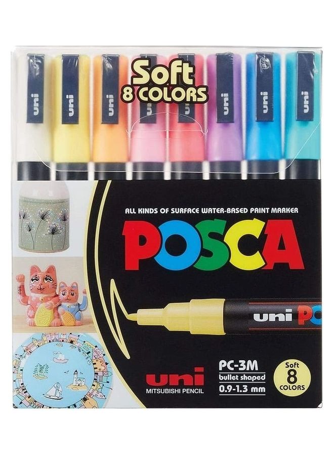 Uni 8-Piece Bullet Shaped Paint Marker Soft Colors Set Multicolour - Image 1