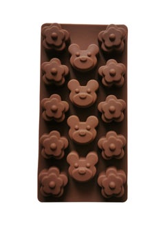 Cat And Flower Shaped 14-Cavity Silicone Cake Mould Brown 10 x 20cm