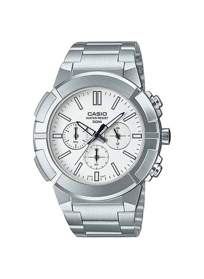 كاسيو ساعة يد كوارتز كرونوغراف طراز MTP-E500D-7AVDF - 52 مم - فضي للرجال - Image 1