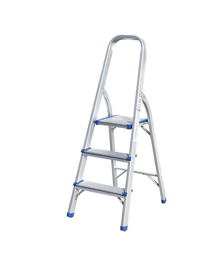 Foldable Aluminum Ladder With Platform 3 Steps Silver 130cm - Image 1