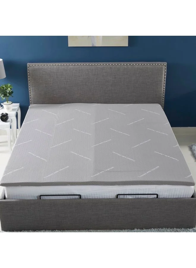 Home Box Premium Quality Long Lasting Super Soft Innate Charcoal Infused Memory Foam Washable Spill And Stain Resistant King Size Mattress Topper 180x200cm