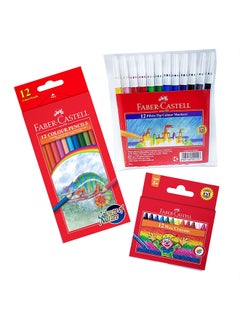 FABER-CASTELL 12-Piece Colour Pencil With Fibre Tip Pen And Washable Wax Crayons Multicolour  - Image 1