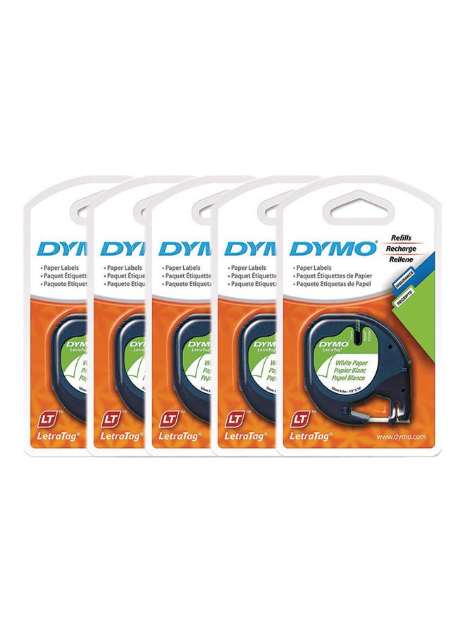 Dymo Pack Of 5 LetraTag Plastic Labels White - Image 1