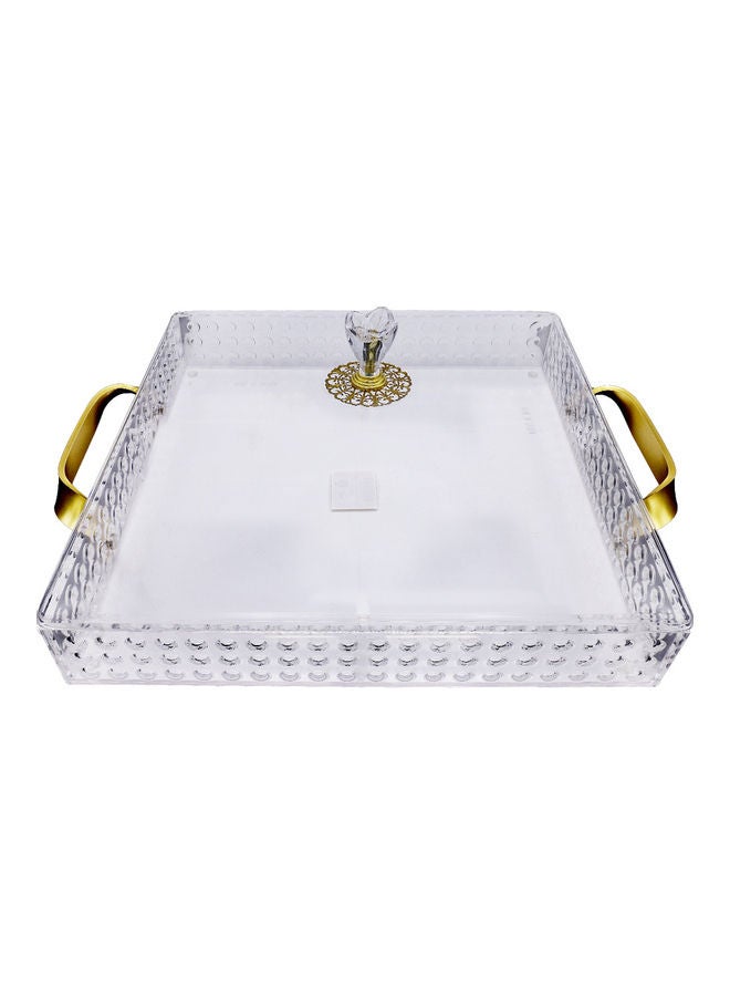 Al Hoora Square Acrylic Serving Tray With Handle Clear 38.5X32X13.5cm - Image 1