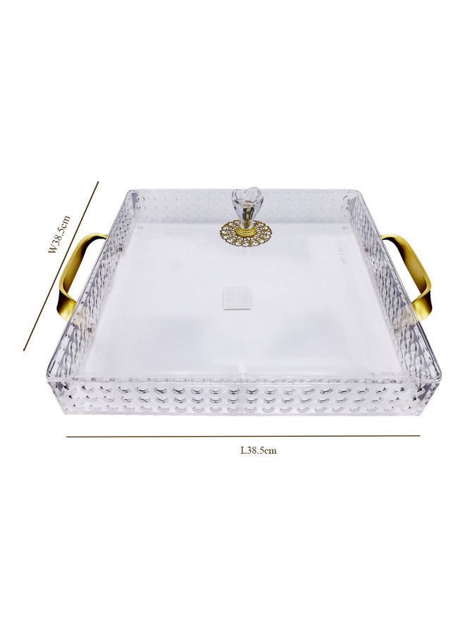 Al Hoora Square Acrylic Serving Tray With Handle Clear 38.5X32X13.5cm - Image 2
