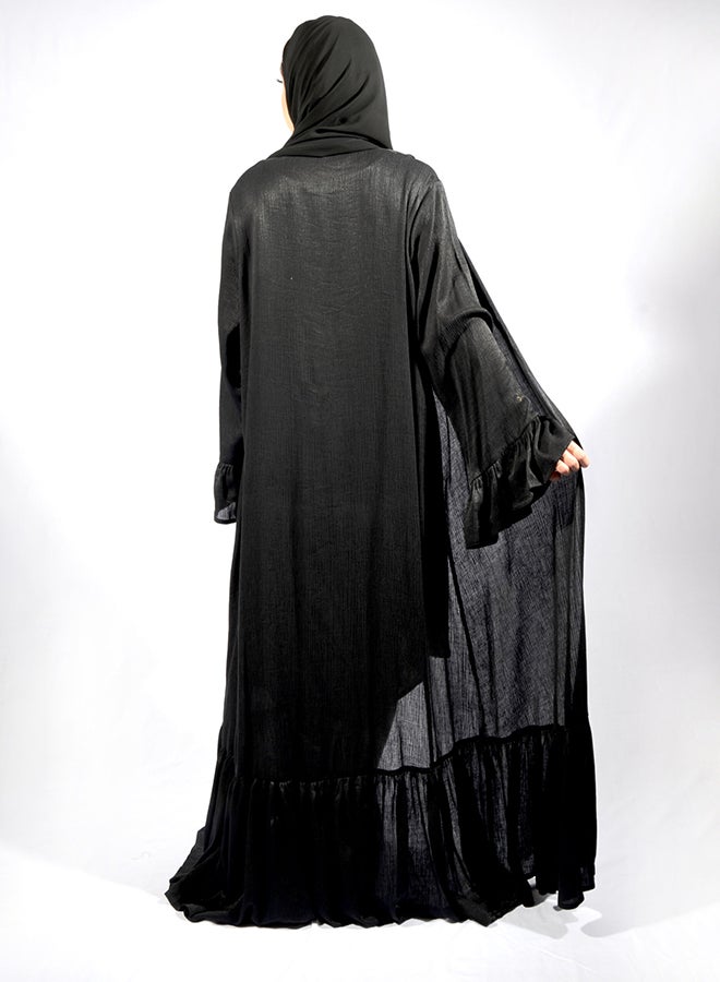 عباية بأكمام جرسيّة أسود - Image 2