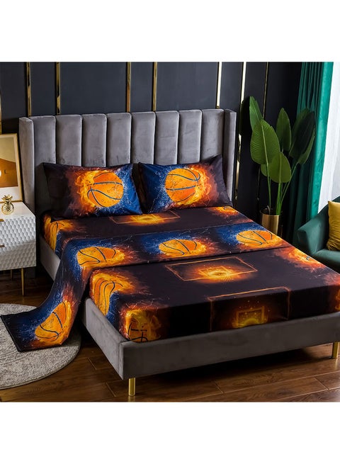 4-Piece 3D Printed Fitted and Bed Sheet with Pillowcase polyester Multicolour 45.00 x 8.00 x 35.00cm