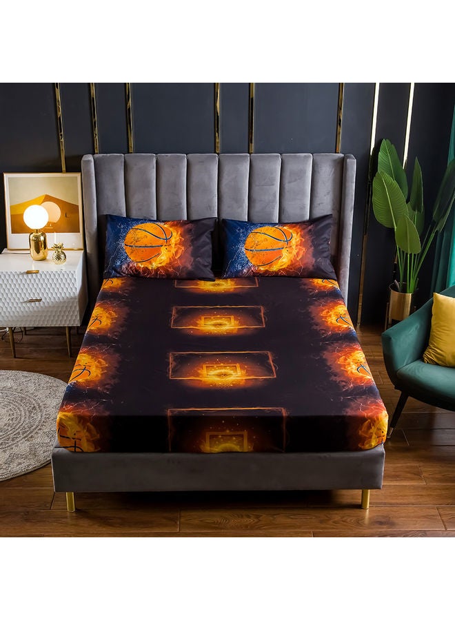 4-Piece 3D Printed Fitted and Bed Sheet with Pillowcase polyester Multicolour 45.00 x 8.00 x 35.00cm