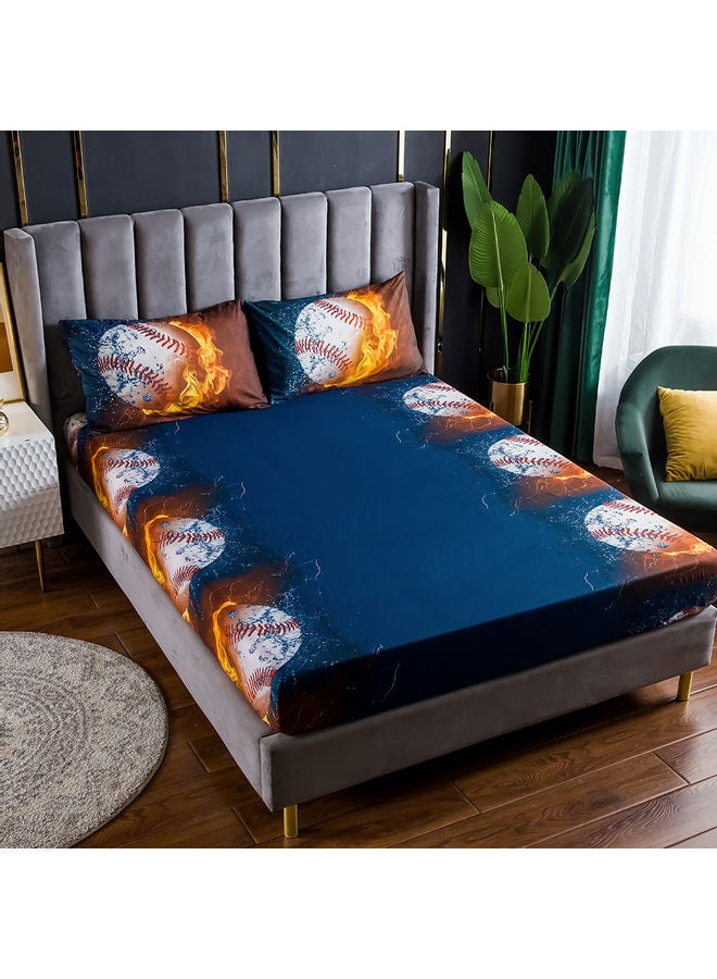 4-Piece 3D Printed Fitted and Bed Sheet with Pillowcase Polyester Multicolour 45.00 x 8.00 x 35.00cm - Image 2