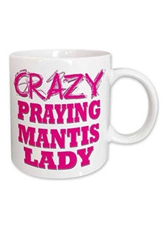 Crazy Praying Mantis Lady Printed Mug White/Pink